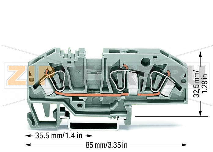 3-conductor through terminal block; 6 mm; with test option; same profile as 3-conductor disconnect terminal block; center marking; for DIN-rail 35 x 15 and 35 x 7.5; CAGE CLAMP®; 6,00 mm; gray Wago 282-699 