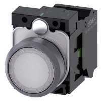 КНОПКА С ПОДСВЕТКОЙ, 22MM, КРУГЛАЯ,  ПЛАСТИК С МЕТАЛЛИЧЕСКИМ ФРОНТАЛЬНЫМ КОЛЬЦОМ, БЕЛАЯ, ПЛОСКАЯ КНОПКА, КОНТАКТЫ МГНОВЕННОГО ДЕЙСТВИЯ, С ДЕРЖАТЕЛЕМ, 1NO, МОДУЛЬ ПОДСВЕТКИ С ИНТЕГРИРОВАННЫМ СВЕТОДИОДОМ 24V AC/DC, ПРУЖИННЫЕ КЛЕММЫ, С ГРАВИРОВКОЙ ЛАЗЕРОМ, L