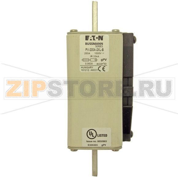 Предохранитель, 200 A, DC 1000 В, 33 кА, 2XL, 59x76x190 мм, gPV, UL, IEC Eaton FUSE 200A 1000V 