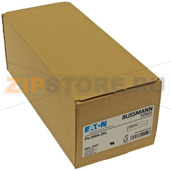 Предохранитель, 200 A, DC 1000 В, 33 кА, 2XL, 59x76x190 мм, gPV, UL, IEC Eaton FUSE 200A 1000V 