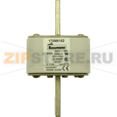 Предохранитель, 800 A, AC 690 В, 200 кА, 3, 76x90x139 мм, aR, DIN, IEC Eaton FUSE 800A 690V 3/1 