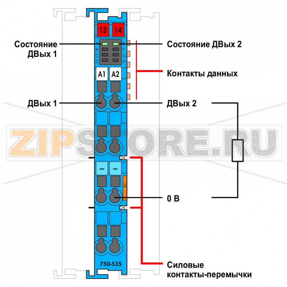 2-канальный дискретный выход; тока; Искробезопасный; синие Wago 750-535 Дискретный модуль вывода управляет исполнительными механизмами, работающими в опасных средах, в зонах 0+1. например, искробезопасные электромагнитные клапаны.Система WAGO-I/O-SYSTEM 750 должна устанавливаться в зоне 2 или в безопасной зоне.Все выходы защищены от короткого замыкания электроникой.Светодиодные индикаторы:Зеленый светодиодный индикатор (статус выхода)...