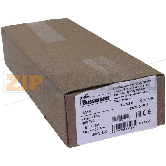 Предохранитель, 16 A, AC 660 В, DC 460 В, 80 кА, BS88/A2, 22x86 мм, gL/gG, BS Eaton 16A 660V AC/ 