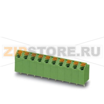 Клеммы для печатного монтажа Phoenix Contact SPTA 1/ 4-5,0 Номинальный ток: 9 А, Номинальное напряжение: 320 В, Размер шага: 5 мм, Полюсов: 4, Тип подключения: Пружинные зажимы, Монтаж: пайка, Направление подключения, проводник / печатная плата: 45 °, Цвет: зеленый.Минимальный заказ: 50 шт.Упаковка: 50 шт.