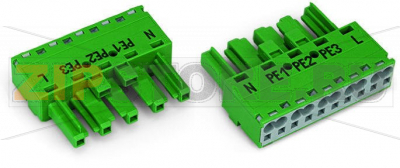 Разъем; 5-пол.; Код. Q; 4,00 mm; зеленые Wago 770-1325 Protected against mismating and maintenance-freePush-in CAGE CLAMP® spring pressure connection technology allows solid conductors to be simply pushed into a unit.Two wire connections per pole for loops or bridgesAdditional variable coding is possible....