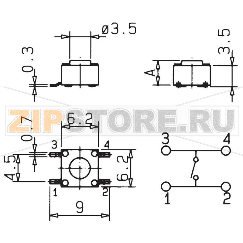 Кнопка 0.05 А, 12 В DC/AC, 1 x выкл/вкл, без фиксации, 1 шт Mentor 1254.1004 