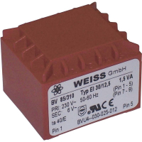 Трансформатор PCB 1x230 В, 1x24 В/AC, 1.50 ВА, 63 мА Weiss Elektrotechnik 85/315