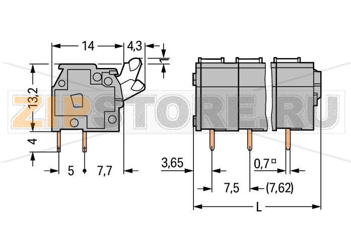 PCB terminal block; push-button; 2.5 mm; Pin spacing 7.5/7.62 mm; 16-pole; suitable for Ex-e applications; CAGE CLAMP®; commoning option; 2,50 mm; light gray Wago 255-516/000-009/999-950 Клеммные колодки с зажимами CAGE CLAMP®, монтаж с помощью нажимных кнопокУстановите шаг контактов в мм или дюймах либо сжав клеммные колодки плотнее, либо разделяя ихИдеальны для монтажа в полевых условиях благодаря простоте использования при помощи нажимных кнопокУдобный монтаж без использования инструментов...