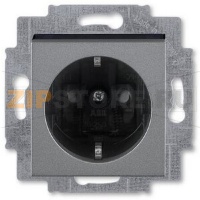 Розетка с заземлением, сталь/дымчатый чёрный ABB 2CHH203457A6069