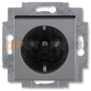 Розетка с заземлением, сталь/дымчатый чёрный ABB 2CHH203457A6069 