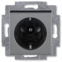 Розетка с заземлением, сталь/дымчатый чёрный ABB 2CHH203457A6069