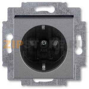 Розетка с заземлением, сталь/дымчатый чёрный ABB 2CHH203457A6069 