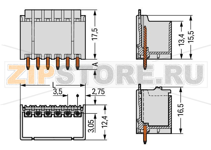Вилка THT; Вывод под пайку 1 мм O; прямые; Шаг контактов 3,5 мм; 5-пол.; светло-серые Wago 2091-1405 Сборка розеток без потери полюсов позволяет разделение различных функций в одной вилкеКодировочные штифты, установленные в вилку, предотвращают неправильную стыковку, что позволяет последующее кодирование в сквозных соединенияхКорпус вилки полностью закрывает розетку, что обеспечивает виброустойчивость до 20 g...