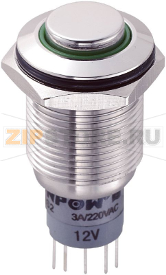 Кнопка антивандальная 250 В/AC, 3 А, 1 x вкл/вкл, с фиксацией, IP67, 1 шт TRU Components LAS2GQH-11ZE/G/12V/S/P 