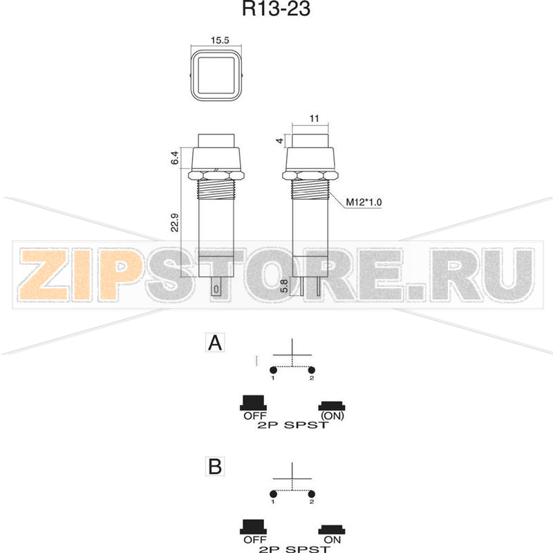 Кнопка 250 В/AC, 1.5 А, 1 x выкл/вкл, без фиксации, 1 шт TRU Components TC-R13-23A-05BK 