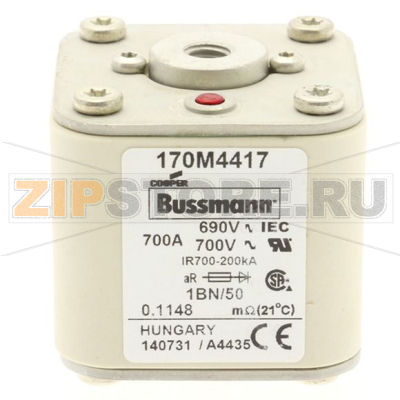 Предохранитель, 700 A, AC 690 В, size 1, 53x69x51 мм, aR, IEC UL, M8 Eaton FUSE 700A 690V 1BN/50 AR UC 