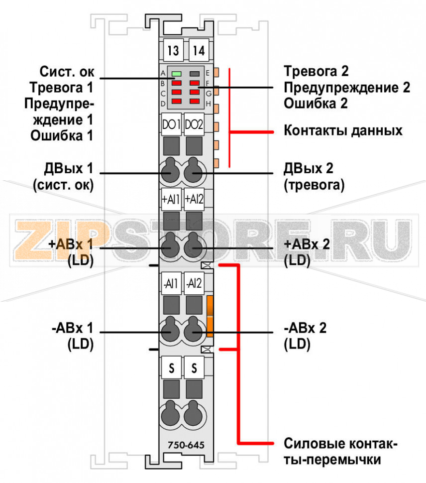 2-канальный контроль уровня вибрации / состояния подшипников VIB I/O; светло-серые Wago 750-645 