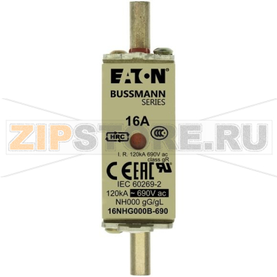 Предохранитель, 16 A, AC 690 В, 120 кА, NH000, gL/gG, IEC Eaton NH FUSE 16AMP 690V SIZE 000 GG MGL 