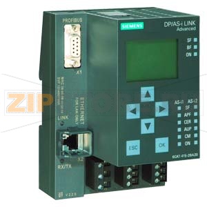 SIMATIC NET, ИНТЕРФЕЙСНЫЙ МОДУЛЬ DP/AS-I, СЕТЕВОЕ ПРЕОБРАЗОВАНИЕ МЕЖДУ PROFIBUS DP /AS-ИНТЕРФЕЙСОМ С MASTER-ПРОФИЛЕМ M3,M4 В СООТВ. РАСШИРЕННОЙ СПЕЦИФИКАЦИИ AS-I ВЕРСИИ 3.0 ДЛЯ ИНТЕГРАЦИИ В PROFIBUS DP, ДВОЙНОЙ МАСТЕР С ДИСПЛЕЕМ, СТЕПЕНЬ ЗАЩИТЫ IP20 Sieme 