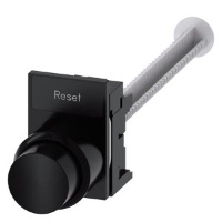 Pushbutton, compact, with extended stroke (12 mm), 22 mm, round, plastic, black, pushbutton, raised, momentary contact type, с держателем, with extension plunger, with label holder, Frame bottom square, with labeling plate 12.5 mm x 27 mm, black, with ins