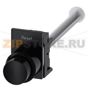 Pushbutton, compact, with extended stroke (12 mm), 22 mm, round, plastic, black, pushbutton, raised, momentary contact type, с держателем, with extension plunger, with label holder, Frame bottom square, with labeling plate 12.5 mm x 27 mm, black, with ins 