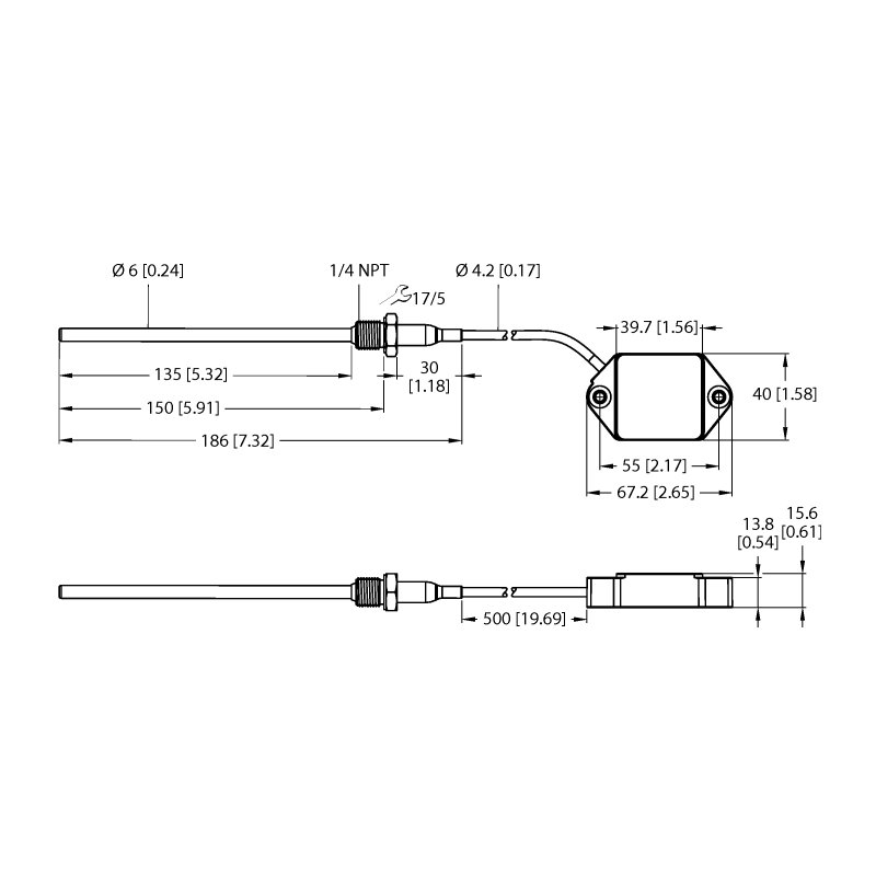 RFID-метка с внешним датчиком температуры Turck TW-Q40-L67-1EXT-TD-1/4-500-L150-I-B1378 