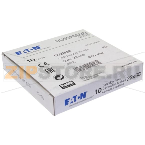 Предохранитель, 50 A, AC 690 В, 80 кА, 22x58 мм, aM, IEC Eaton CYLINDRICAL FUSE 22x58 50A AM 69 