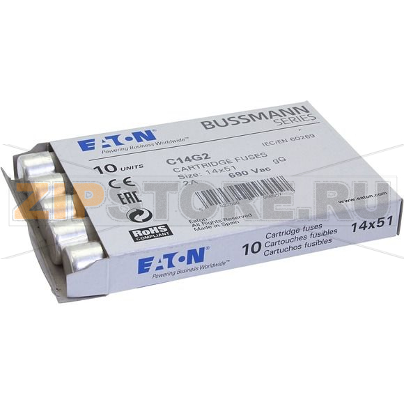 Предохранитель, 2 A, AC 690 В, 80 кА, 14x51 мм, gL/gG, IEC Eaton CYLINDRICAL FUSE 14x51 2A GG 6 
