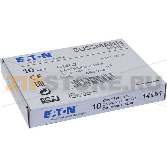 Предохранитель, 2 A, AC 690 В, 80 кА, 14x51 мм, gL/gG, IEC Eaton CYLINDRICAL FUSE 14x51 2A GG 6 
