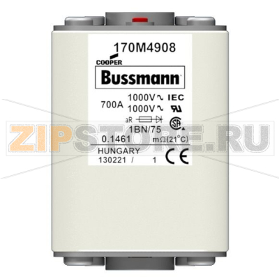 Предохранитель, 700 A, AC 1000 В, 100 кА, size 1, 53x53x75 мм, aR, IEC Eaton FUSE 700A 1000V 1B 
