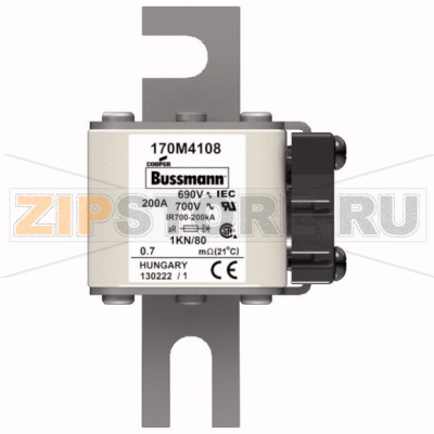 Предохранитель, 200 A, AC 690 В, 200 кА, DIN 1, 53x69x108 мм, aR, DIN, IEC Eaton FUSE 200A 690V 