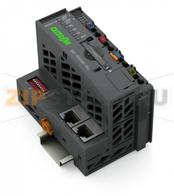 Контроллер Modbus TCP; 4-е поколение; 2 x ETHERNET, слот для карт SD; Extreme; темно-серые Wago 750-890/040-000 WAGO’s Modbus TCP Controller can be used as a programmable controller within ETHERNET networks in conjunction with the WAGO-I/O-SYSTEM.It supports all digital, analog and specialty modules found within the 750/753 Series, and is suitable for data rates of 10/100 Mbit/s.Two ETHERNET interfaces and an integrated switch allow the fieldbus to be wired in a line topology. This eliminates additional network devices, such as switches or hubs. Both interfaces support autonegotiation and Auto-MDI(X). The DIP switch configures the last byte of the IP address and may be used for IP address assignment.This controller supports Modbus TCP for use in industrial environments. It also supports a wide variety of standard ETHERNET protocols for easy integration into IT environments (HTTP(S), BootP, DHCP, DNS, SNTP, SNMP, (S)FTP). An integrated Webserver provides user configuration options, while displaying PLC status information.The IEC 61131-3 programmable controller is multitasking-capable and features a battery-backed RTC. A data memory of 8 MB is available.The controller is equipped with a removable memory card slot. A memory card can be used to transfer device parameters or files (e.g., boot files) from one controller to another. The memory card can be accessed via FTP and be used as an additional drive.The device is ideal for operation in harsh environments thanks to:Extended temperature rangeGreater immunity to impulse voltages and electromagnetic interferenceHigher vibration and shock resistance...