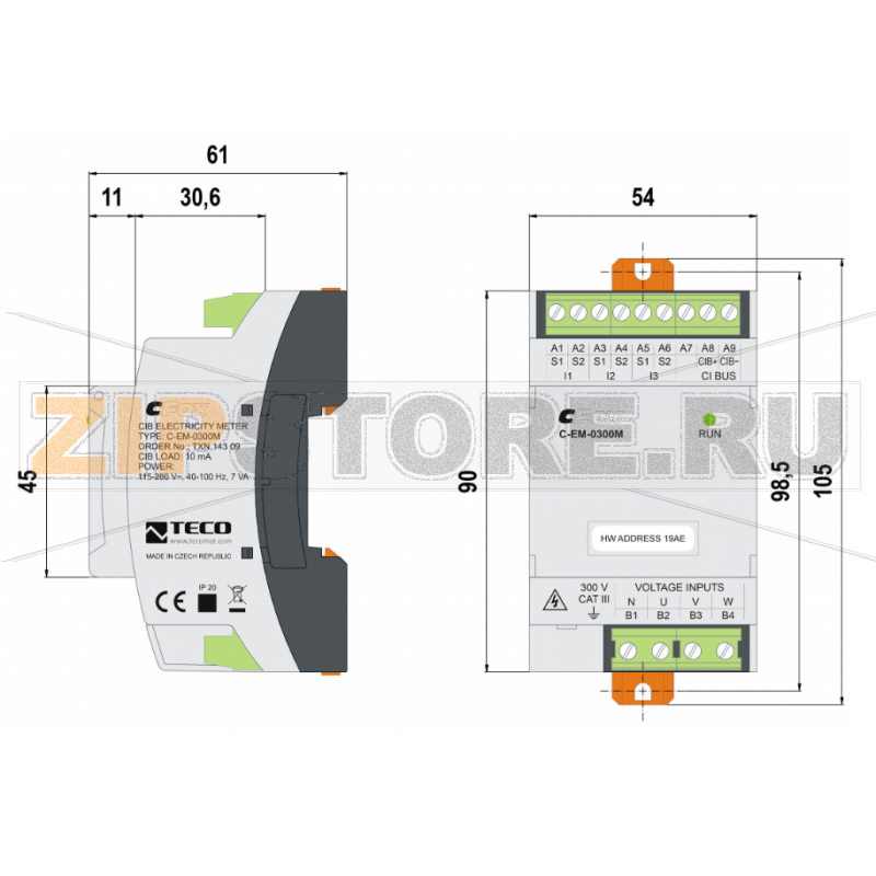 TECO C-EM-0300M, 3f electricity meter 