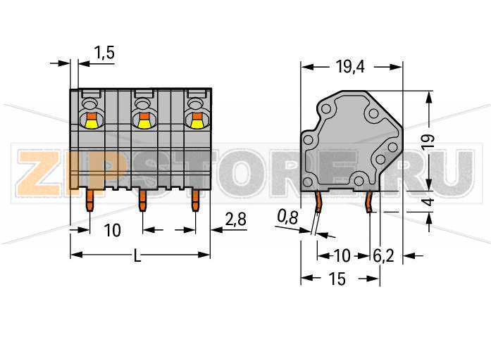 Клемма на печатную плату; 4 mm; Шаг контактов 10 мм; 7-пол.; CAGE CLAMP®; 4,00 mm; серые Wago 745-3207 Клеммные колодки с соединением CAGE CLAMP®, монтаж проводников при помощи отверткиТакже доступны с аттестацией Ex eТакже возможна экономия места путем размещения 2 клеммных колодок друг за другомИндивидуальные сочетания цветовДвойные выводы по пайку для высокого уровня механической стабильностиИнтегрированный диагностический отвод...