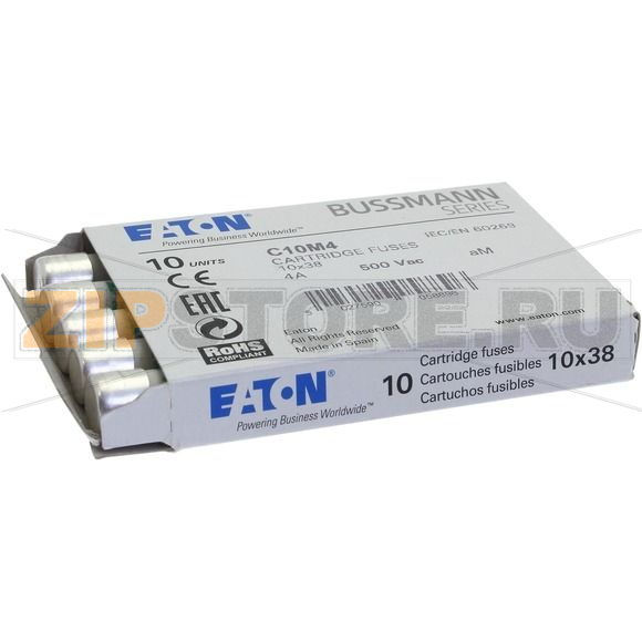 Предохранитель, 4 A, AC 500 В, 120 кА, 10x38 мм, aM, IEC Eaton CYLINDRICAL FUSE 10x38 4A AM 500 