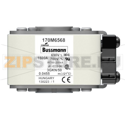 Предохранитель, 1500 A, AC 690 В, 200 кА, size 3, 76x92x53 мм, aR, IEC UL Eaton FUSE 1500A 690 