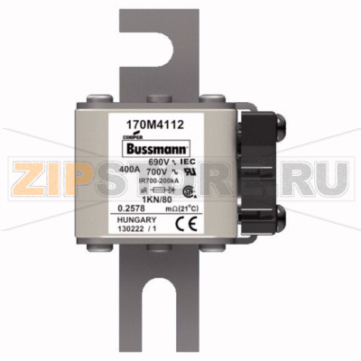 Предохранитель, 400 A, AC 690 В, 200 кА, DIN 1, 53x69x108 мм, aR, DIN, IEC Eaton FUSE 400A 690V 