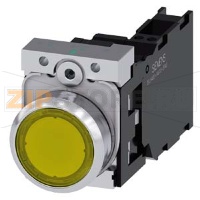 КНОПКА С ПОДСВЕТКОЙ, 22MM, КРУГЛАЯ, МЕТАЛЛИЧЕСКАЯ ГЛЯНЦЕВАЯ, ЖЁЛТАЯ, ПЛОСКАЯ КНОПКА, КОНТАКТЫ МГНОВЕННОГО ДЕЙСТВИЯ, С ДЕРЖАТЕЛЕМ, 1NO+1NC, МОДУЛЬ ПОДСВЕТКИ С ИНТЕГРИРОВАННЫМ СВЕТОДИОДОМ 110V AC,  ПРУЖИННЫЕ КЛЕММЫ, С ГРАВИРОВКОЙ ЛАЗЕРОМ, LOWER CASE Siemens