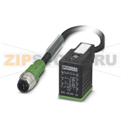 Кабель для датчика / исполнительного элемента Phoenix Contact SAC-3P-M12MS/ 3,5-PUR/BI-1L-S 3-полюсн., PUR/ПВХ, черный RAL 9005, Штекеры прямое M12, А-кодирование, к Штекер типа BI для электромагнитного клапана (11 мм), с помощью 1 светодиод, подключение с помощью Диод Зенера, Длина кабеля: 3,5 м.Минимальный заказ: 50 шт.Упаковка: 1 шт.