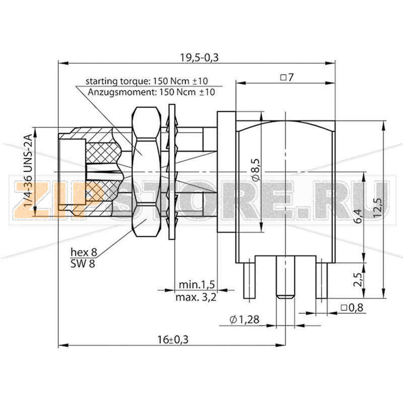 Разъем SMA, 50 Ом, 1 шт Telegärtner J01151A0821 