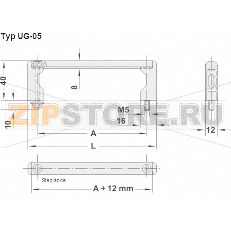 Ручка корпусная, черная, 120х12х40 мм, 1 шт Rohde UG-05.100.04 