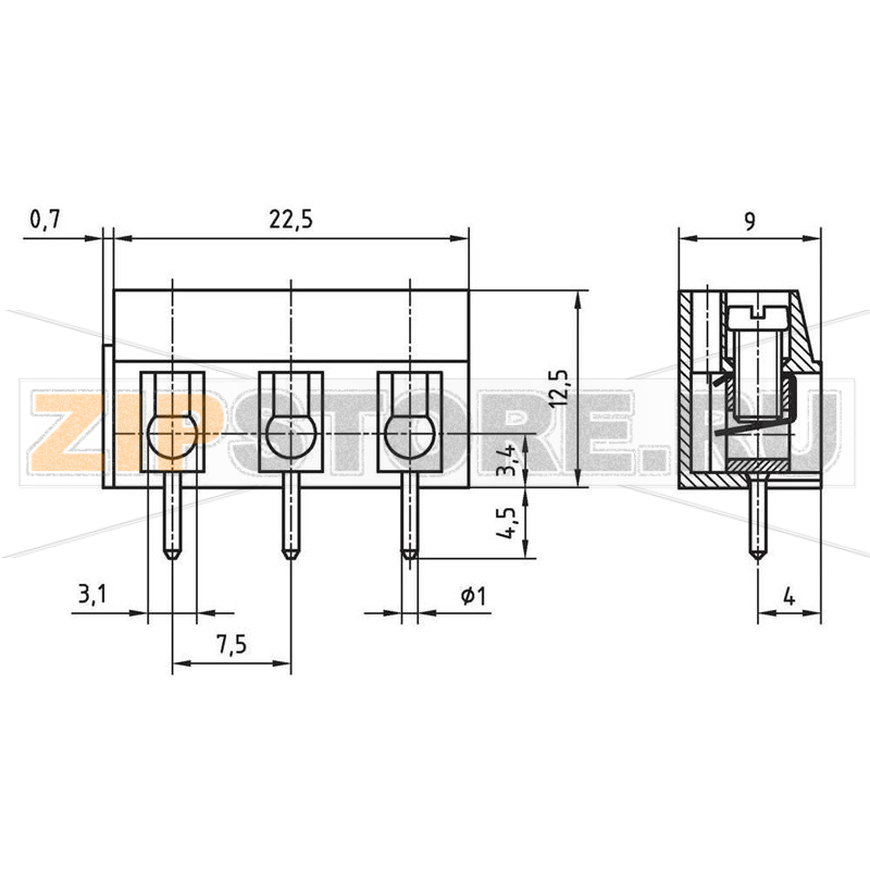 Клемма 2.50 мм², серая, 1 шт PTR AK 110/2DS-7.5-V 
