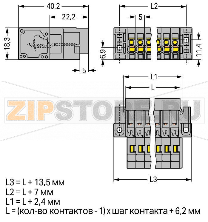 1-проводная вилка; Проходной фланец; 4 mm; Шаг контактов 5 мм; 10-пол.; 4,00 mm; серые Wago 769-610/004-000 