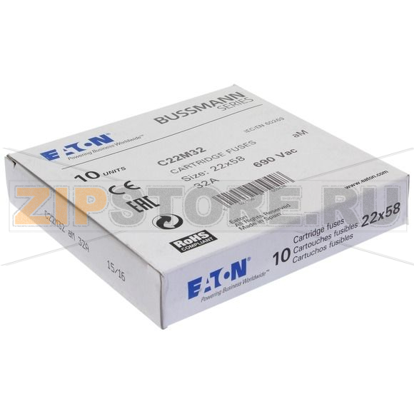 Предохранитель, 32 A, AC 690 В, 80 кА, 22x58 мм, aM, IEC Eaton CYLINDRICAL FUSE 22x58 32A AM 69 
