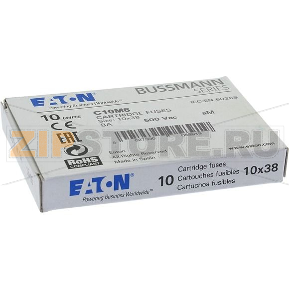 Предохранитель, 8 A, AC 500 В, 120 кА, 10x38 мм, aM, IEC Eaton CYLINDRICAL FUSE 10x38 8A AM 500 