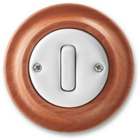 Переключатель кнопочный, одноклавишный, белый фарфор/натуральное дерево вишня ABB 2CHK598634C4052