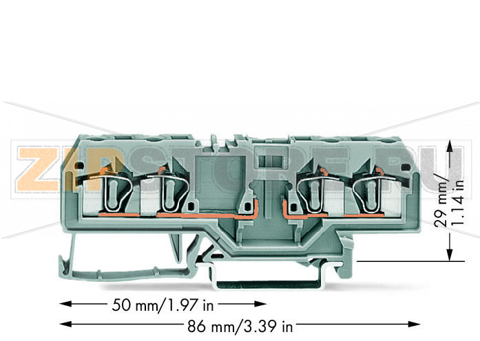 4-conductor carrier terminal block; for DIN-rail 35 x 15 and 35 x 7.5; 4 mm; CAGE CLAMP®; 4,00 mm; gray Wago 281-656 Примечание:Terminating Aluminum ConductorsWAGO spring clamp terminal blocks are suitable for solid aluminum conductors up to 4 mm?/12 AWG if WAGO “Alu-Plus” Contact Paste is used for termination.“Alu-Plus” Contact Paste Advantages:Automatically destroys the oxide film during clamping.Prevents fresh oxidation at the clamping point.Prevents electrolytic corrosion between aluminum and copper conductors (in the same terminal block).Provides long-term protection against corrosion....
