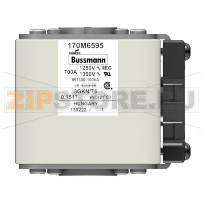 Предохранитель, 700 A, AC 1250 В, 100 кА, size 3, 76x92x76 мм, aR, IEC UL Eaton FUSE 700A 1250 