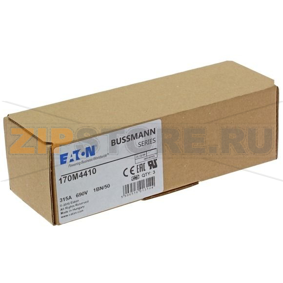 Предохранитель, 315 A, AC 690 В, size 1, 53x69x51 мм, aR, IEC UL, M8 Eaton FUSE 315A 690V 1BN/50 AR UC 