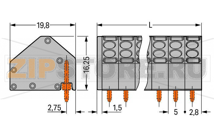2-проводные клеммы для печатных плат; 1,5; Шаг контактов 5 мм; 6-пол.; Push-in CAGE CLAMP®; 1,50 mm; серые Wago 806-106 Компактные 2-проводные клеммные колодки для печатных плат с зажимом Push-in CAGE CLAMP®, приводимым в действие при помощи отверткиПростой зажим одножильных проводников и проводников с наконечником путем вставкиДвухпроводное соединение для распределения подачи питания и потенциалаБыстрая и легкая замена печатных плат без обрывания потенциалов в петле...